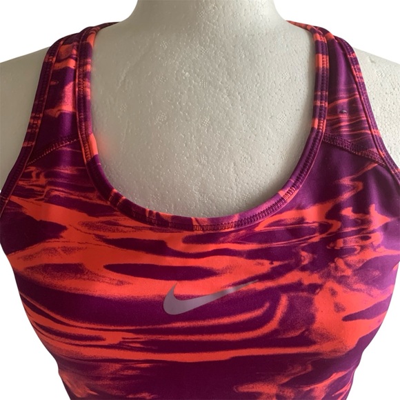 Nike Dry-Fit Sport Bra Top Racer Back Scoop Neck Colour Design Orange Purple L - Picture 4 of 11